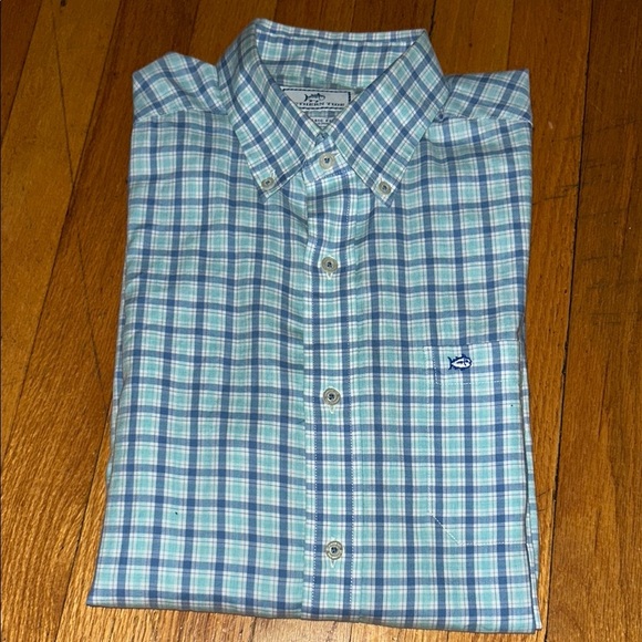 Southern Tide Blue and Green Casual Button Down Shirt - Picture 1 of 5